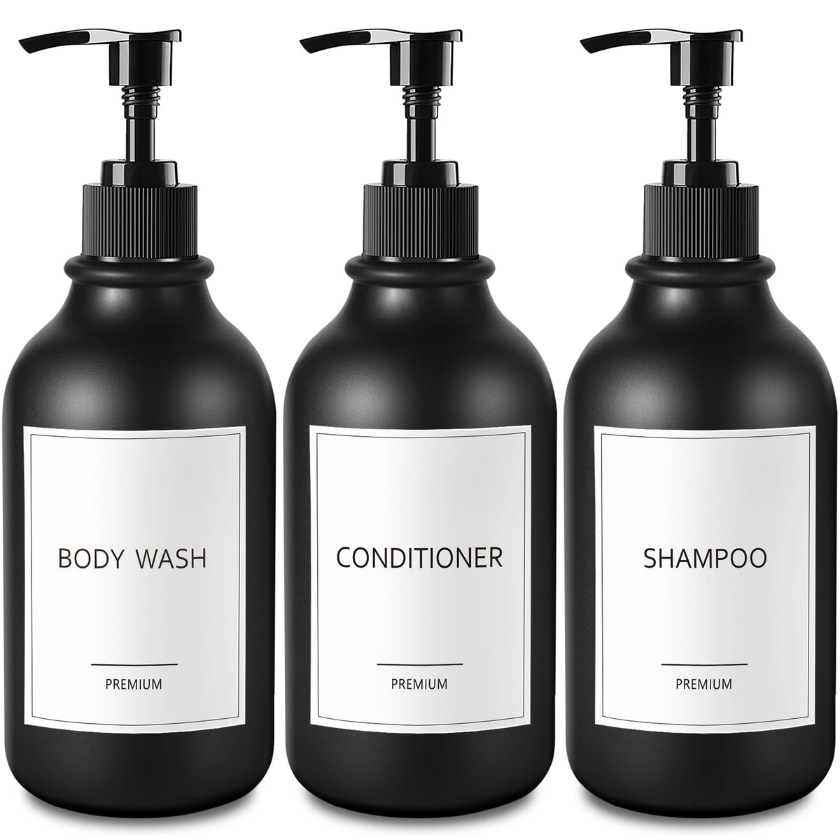 GMISUN Shampoo and Conditioner Bottles, Plastic Black Shampoo Dispenser
