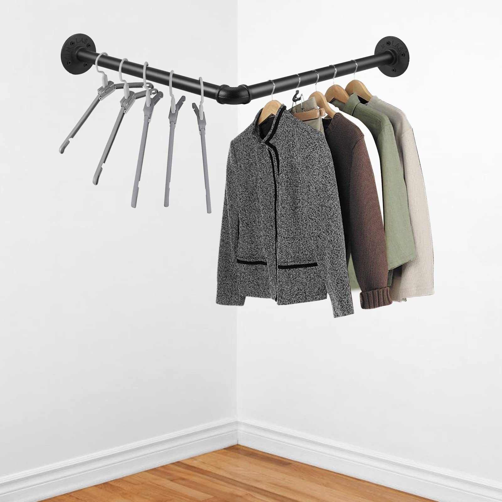 Tanice Industrial Tube Hanger Wall-mounted Right-angle 46cm, Detachable Retro Industrial Cylindrical Clothes Rail, Suitable For Bedroom, Living room
