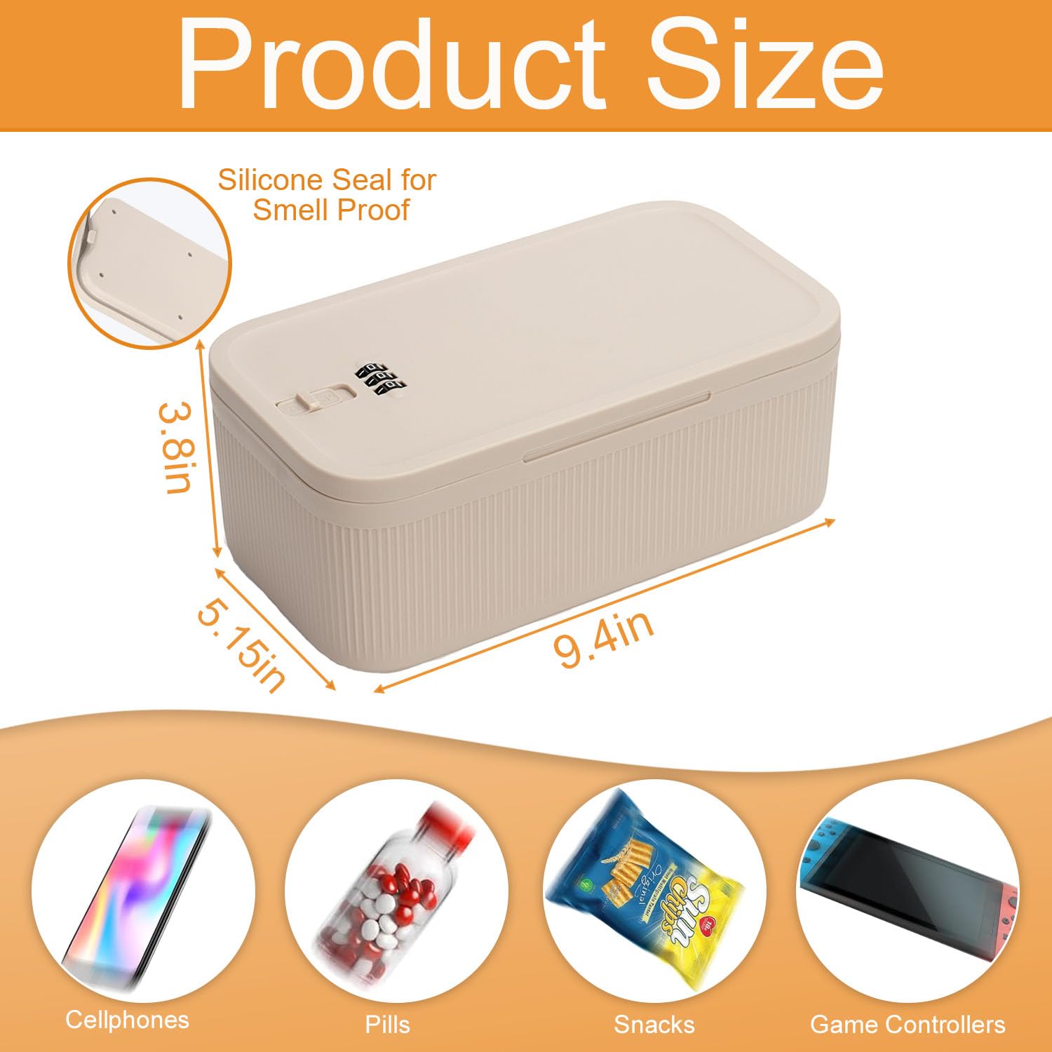HIKENRI Lockable Storage Box,Medicine Storage Box,Fridge Lock Box For Kitchen/Home/School/Fridge/Personal/Travel/Office/Cell Phone(Beige)