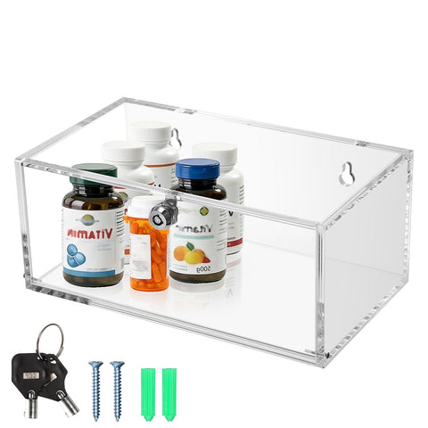 TOLIDA Acrylic Refrigerator Medicine Box with Keys - Clear Wall Mounted/Desktop Medicine Lock Box, Plastic Storage Container for Medical Supplies