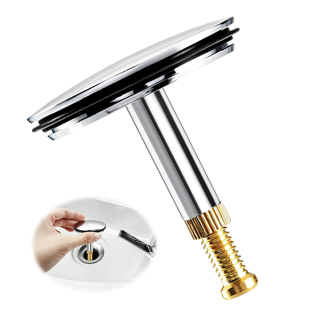 TQIOQIY 43mm Adjustable Bath Plug, Heavy Duty Brass Chrome Bathtub Drain Stopper, Height Adjustable Pop-Up Bathtub Plug 55mm