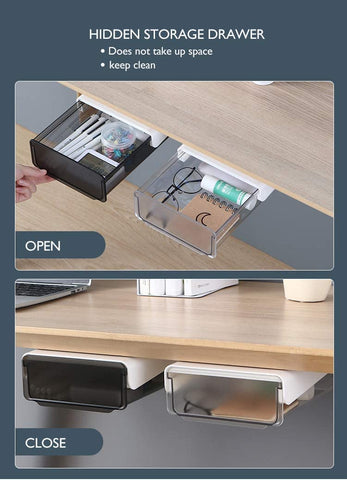 Under Desk Drawer Organizer,2 Pack Self-Adhesive Attachable Under Desk Storage Drawer, Hidden Desk Drawer Slide-out