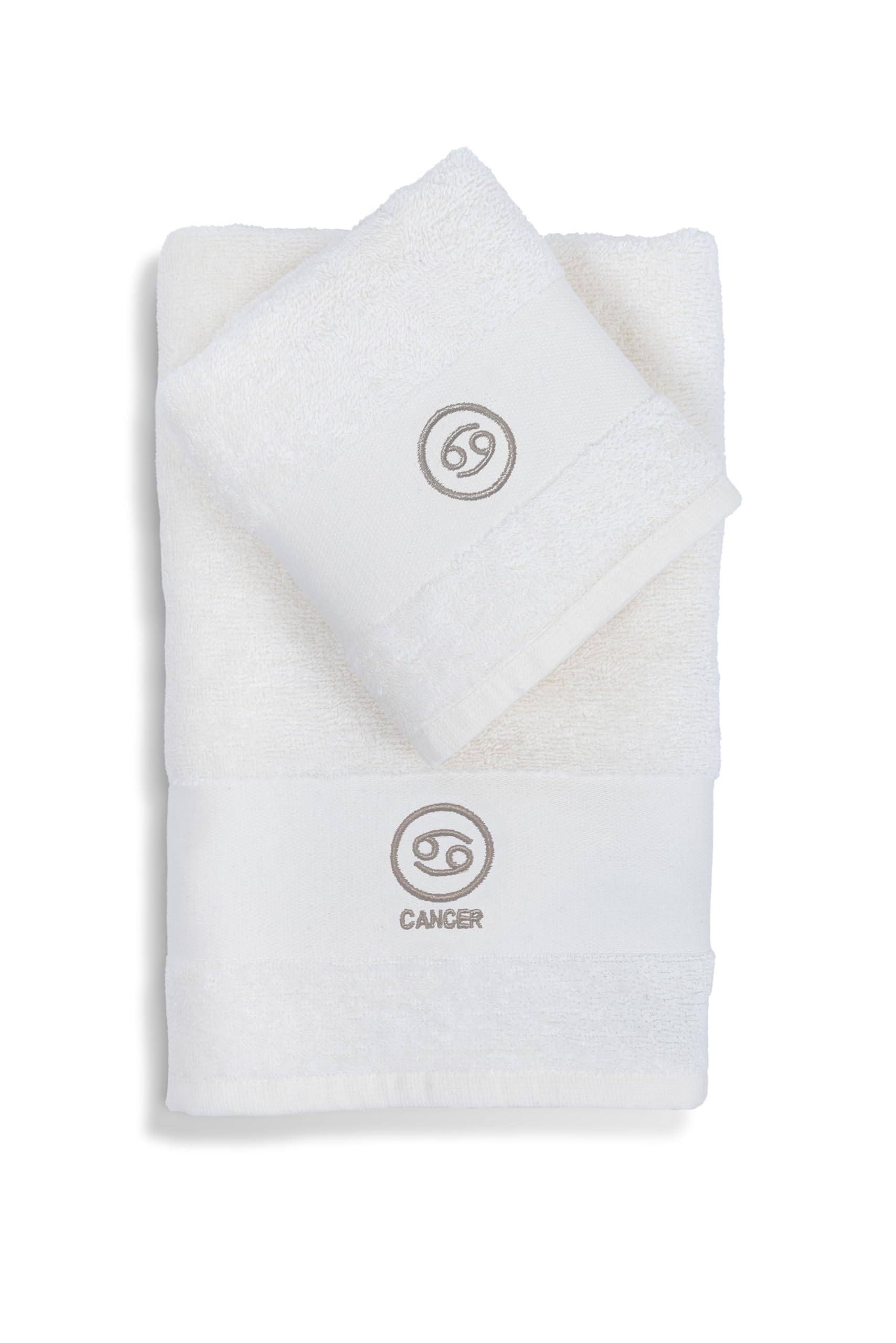 zer0bed Zodiac Zodiac Bath Towel Set, Set of 2, Face Towel, Guest Towel-Bidet, 100% Cotton, Plain with Embroidery, Cancer