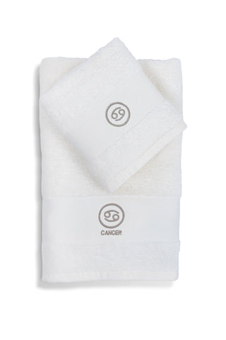 zer0bed Zodiac Zodiac Bath Towel Set, Set of 2, Face Towel, Guest Towel-Bidet, 100% Cotton, Plain with Embroidery, Cancer