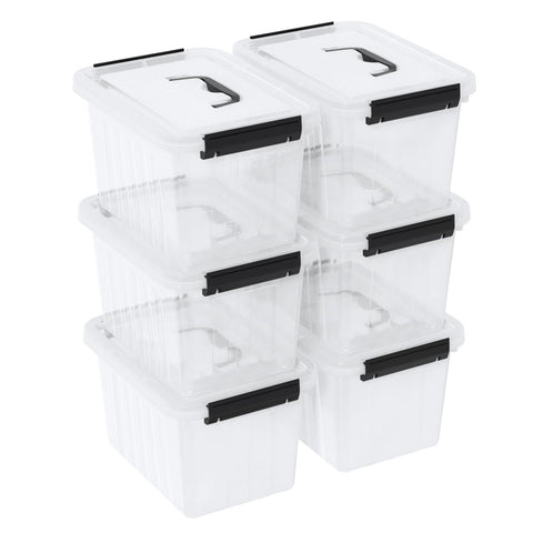 Ordate 6-Pack Clear Plastic Storage Bins with Lids, Plastic Storage Latch Box, 6 L