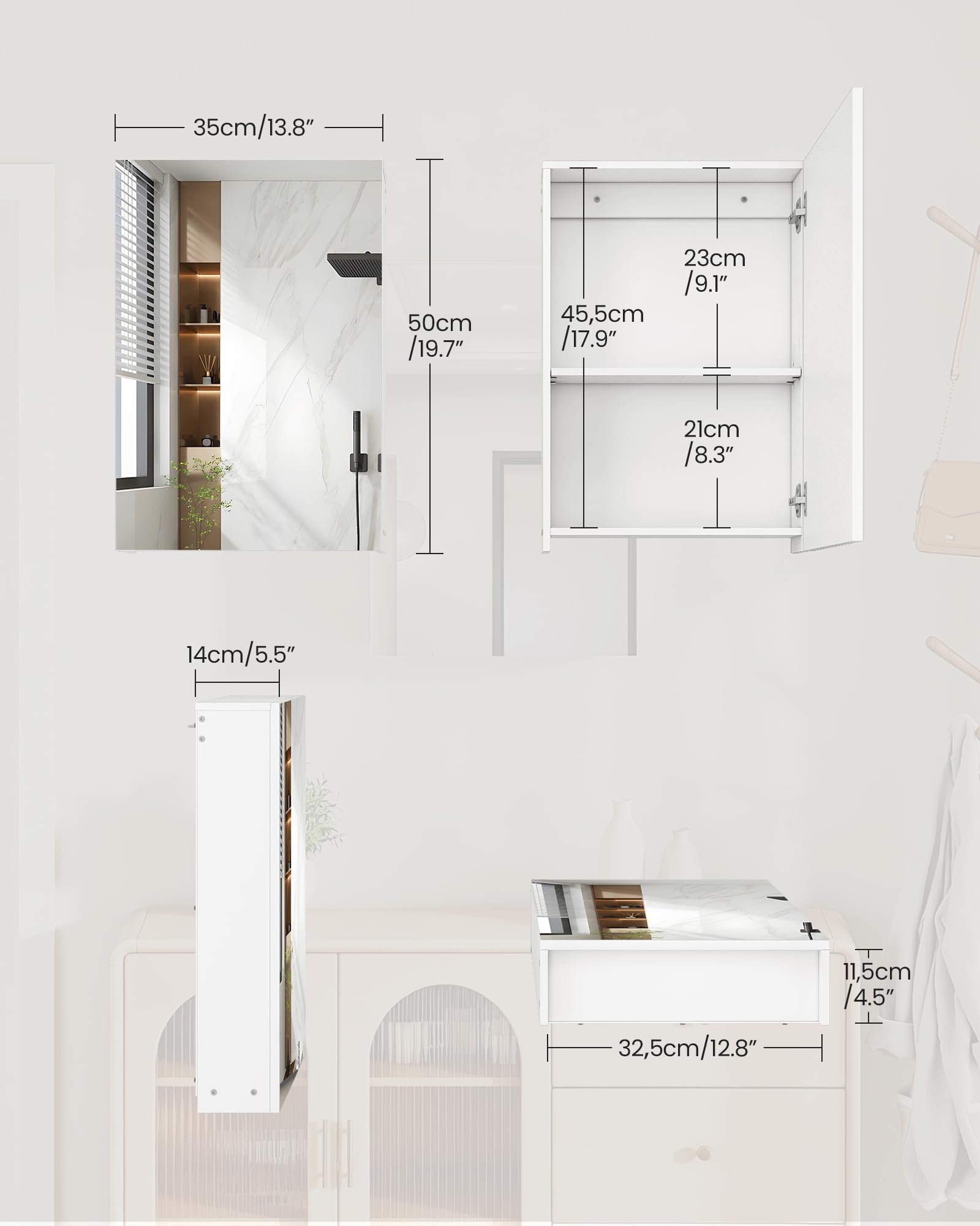 CHOEZON Bathroom Medicine Cabinet, Wall-Mounted Bathroom Vanity with Mirror, Bathroom Medicine Cabinet with Storage Function, Hanging Storage Cabinet