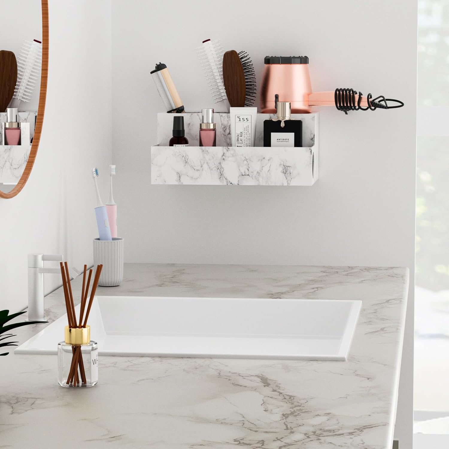 VITVITI Organizer Stand - Hair Dryer & Straightener Holder with 4 Slots, Makeup Storage Tray for Bathroom Vanity, Dressing Table, Kitchen Counter