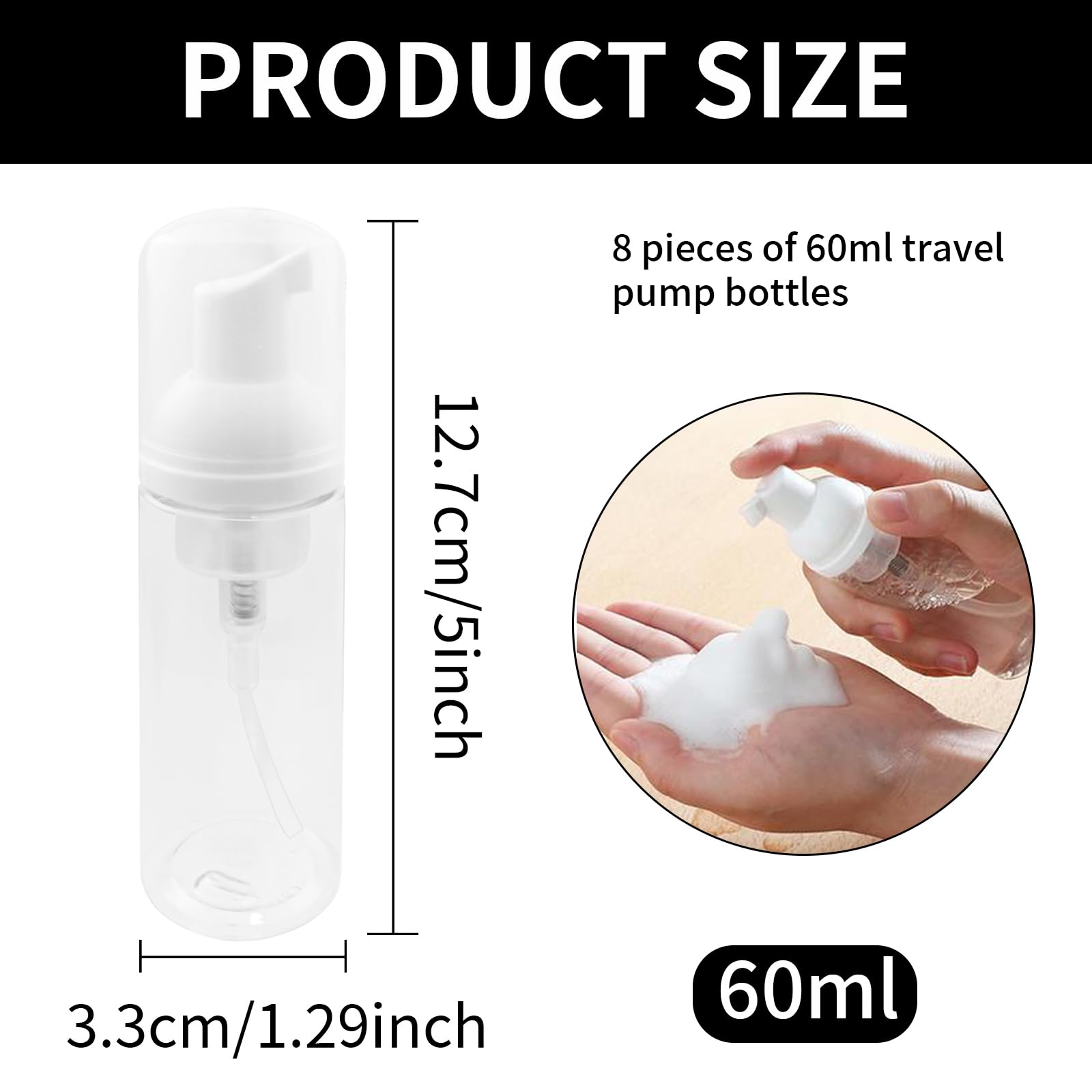TTQiAnJ 8 Pcs 60ml Foam dispenser bottle,White Travel Empty Plastic Refillable Foam Pump Bottle,for Cleaning,Travel,Makeup