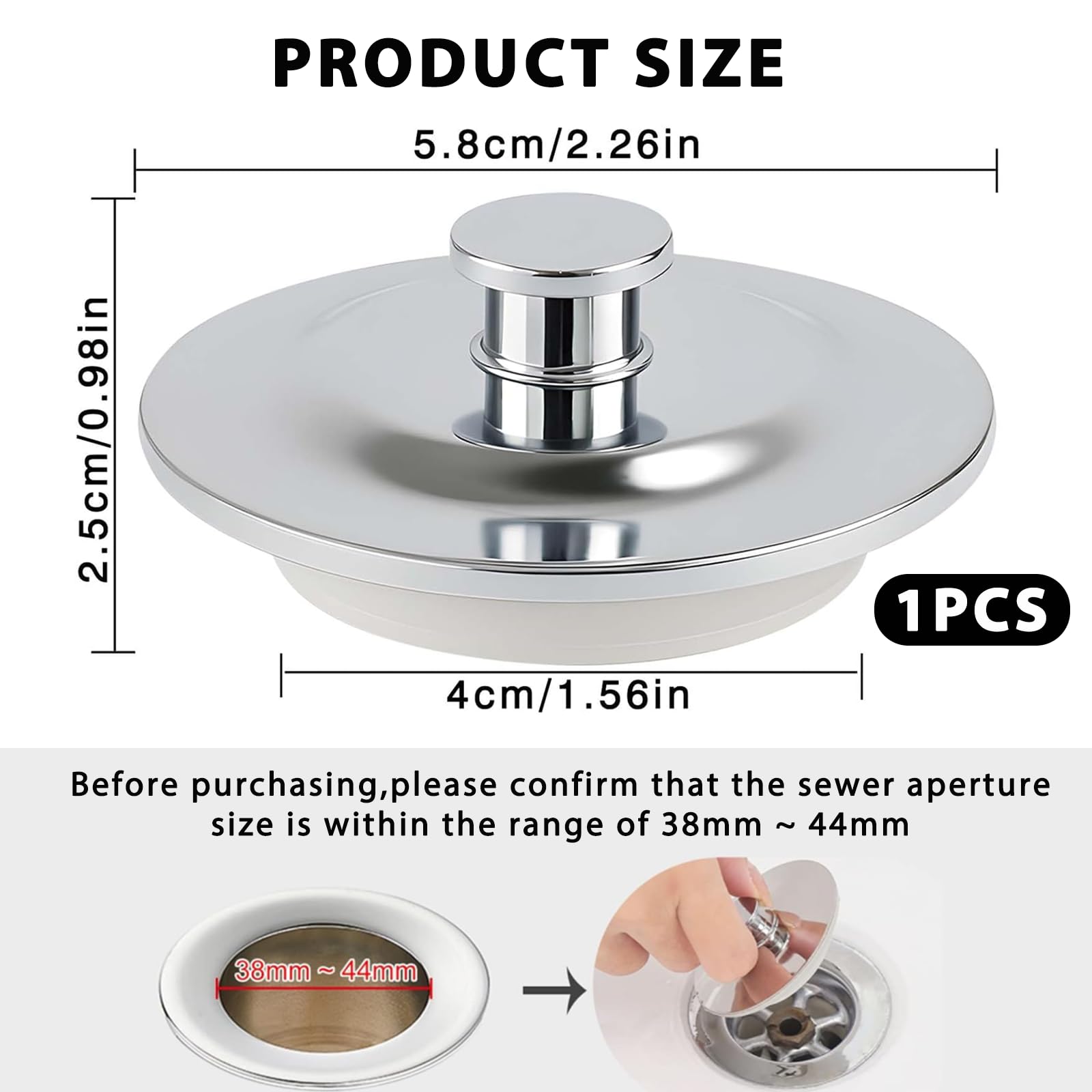 Bath Plug, Universal Bath Plug, 40-45mm, Stainless Steel Sink Stopper, Silicone Drain Plug Replacement For Kitchen, Laundry, RV And Bathroom Sinks