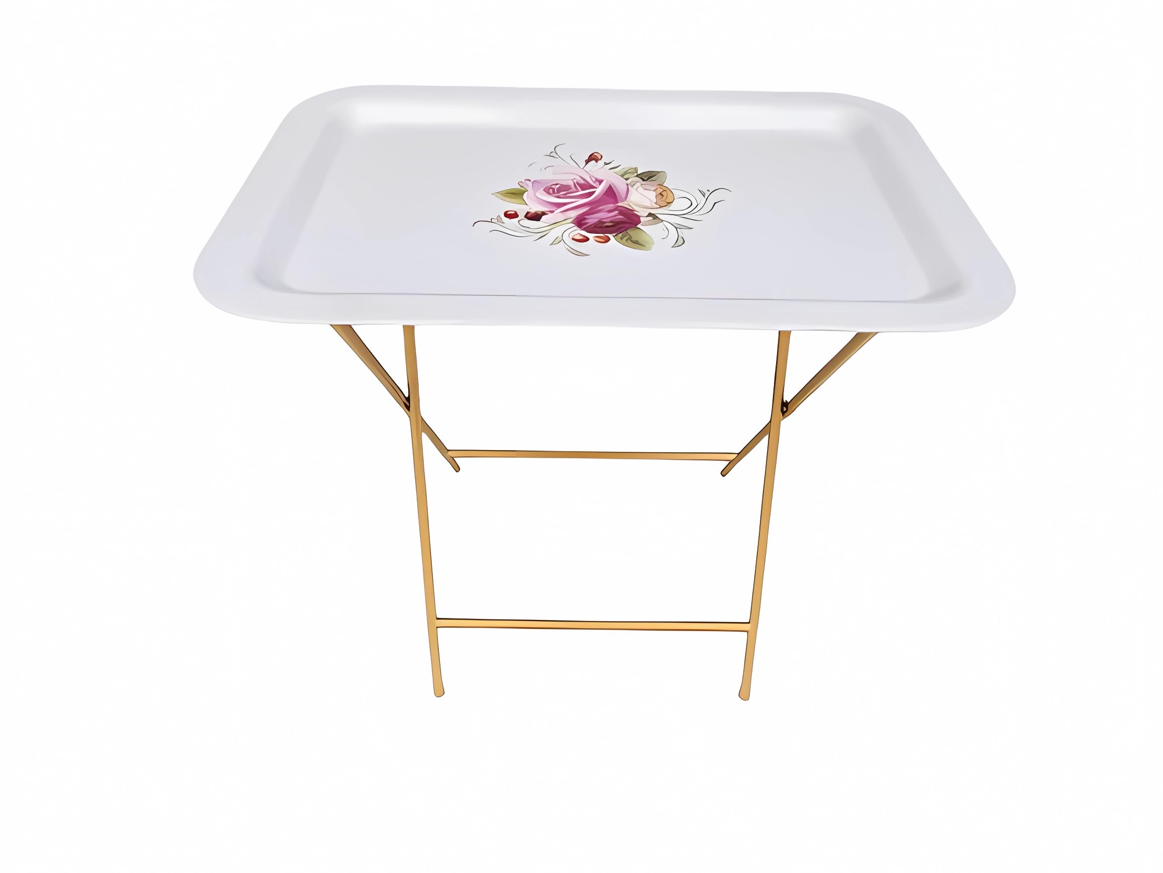Ruweistar Portable Folding TV Tray Table with Floral Design, Grey Metal Frame, Side Table for Sofa (white)