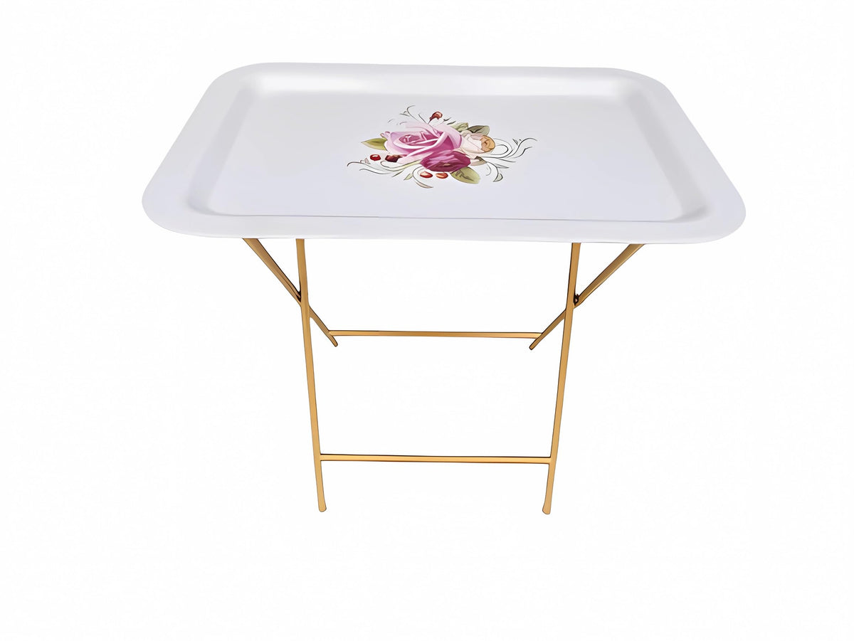 Ruweistar Portable Folding TV Tray Table with Floral Design, Grey Metal Frame, Side Table for Sofa (white)