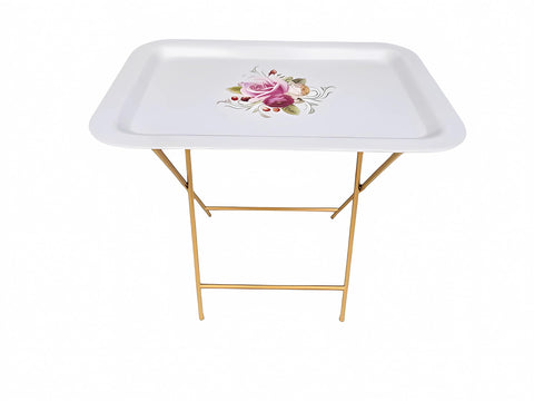 Ruweistar Portable Folding TV Tray Table with Floral Design, Grey Metal Frame, Side Table for Sofa (white)