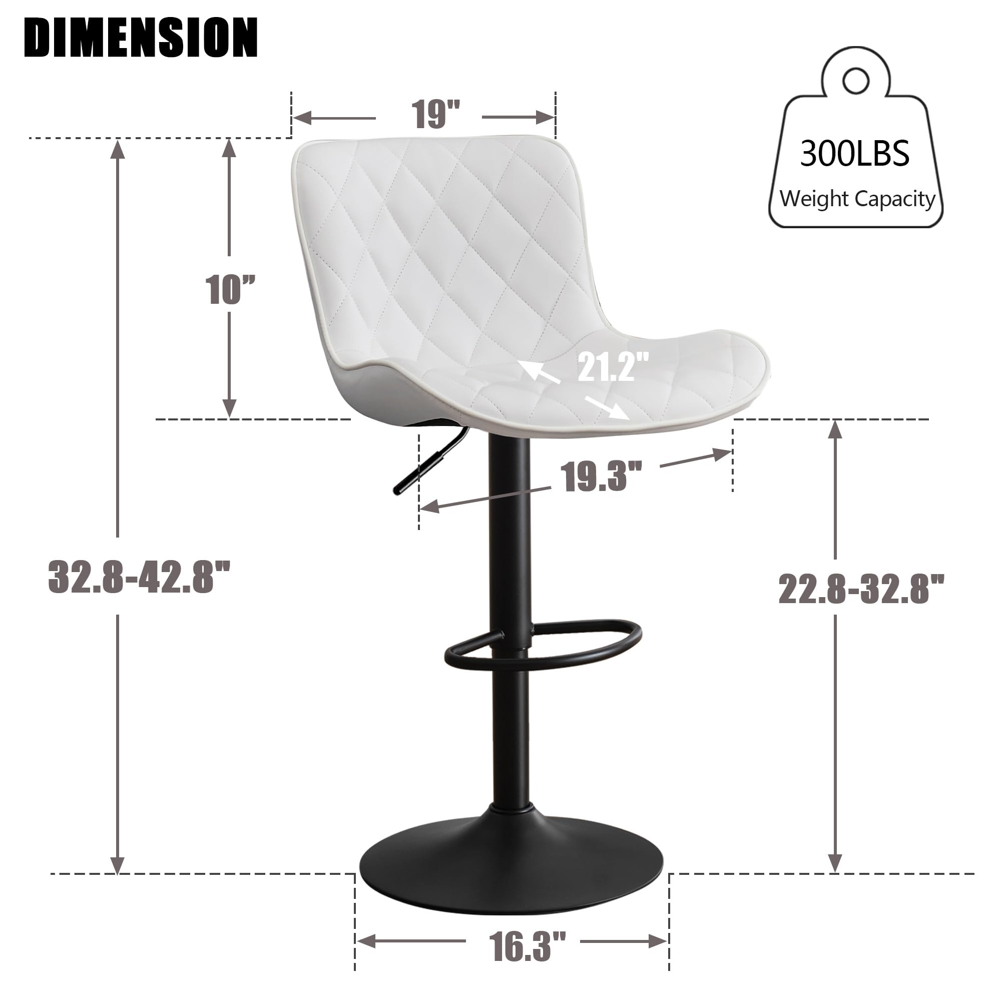 Kidol&Shellder Bar Stools Set of 2 Modern Kitchen Stools, White