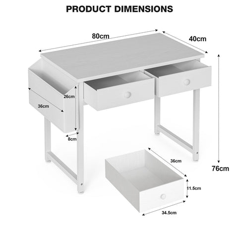Grandder Small Computer Desk with 2 Fabric Drawers, 80 x 40 cm Home Office Desk with Storage Bags and Drawers