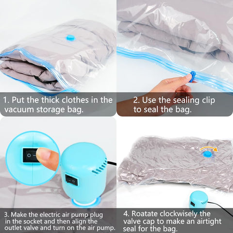 Vacuum Storage Bags 10Pcs with Electric Pump| 2XL+2L+2M+4S Space Saver Bags