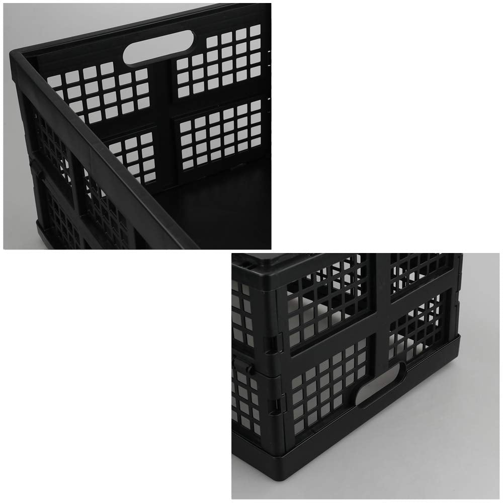 Yarebest Foldable Plastic Crates, Set of 3 Foldable Crate for Storage, Black
