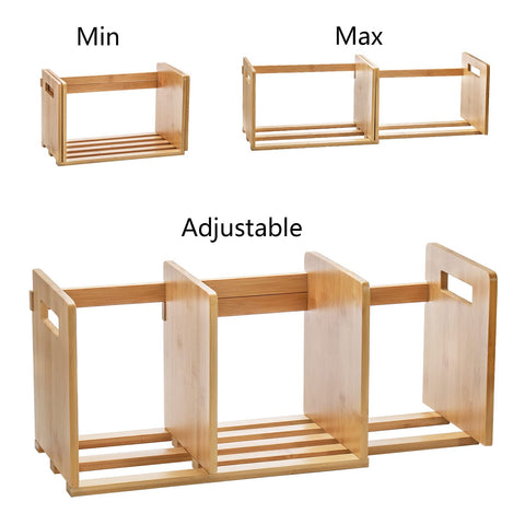 ZOOFOX Bamboo Desktop Bookshelf, Expandable Desktop Organizer, Small Display Shelf Book Rack for Office Supplies, Home Tabletop