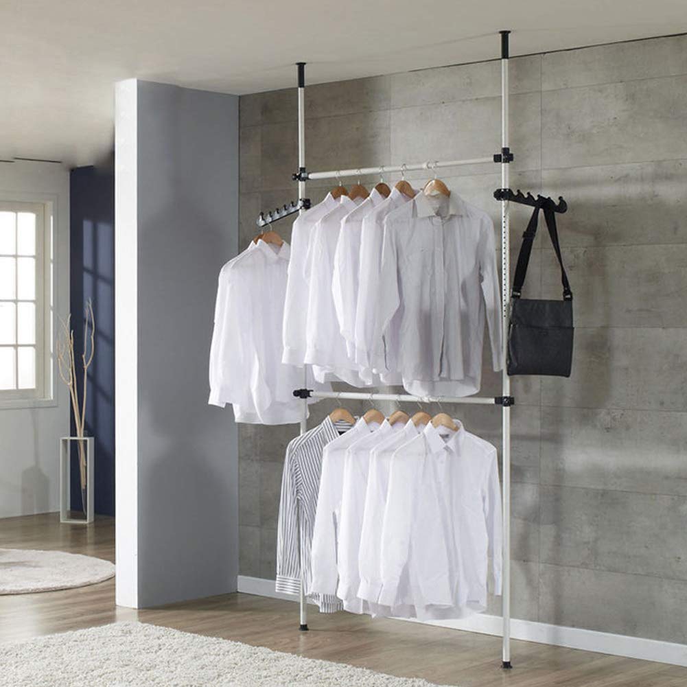 Telescopic Clothes Hanging Rail Heavy Duty, Telescopic Wardrobe Organiser Hanging Rail Clothes, Clothes Pole for Wardrobe