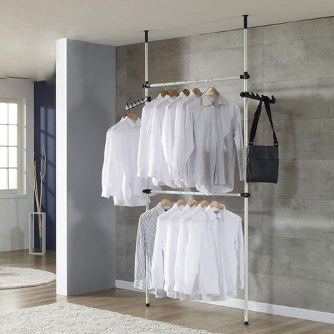 Telescopic Clothes Hanging Rail Heavy Duty, Telescopic Wardrobe Organiser Hanging Rail Clothes, Clothes Pole for Wardrobe