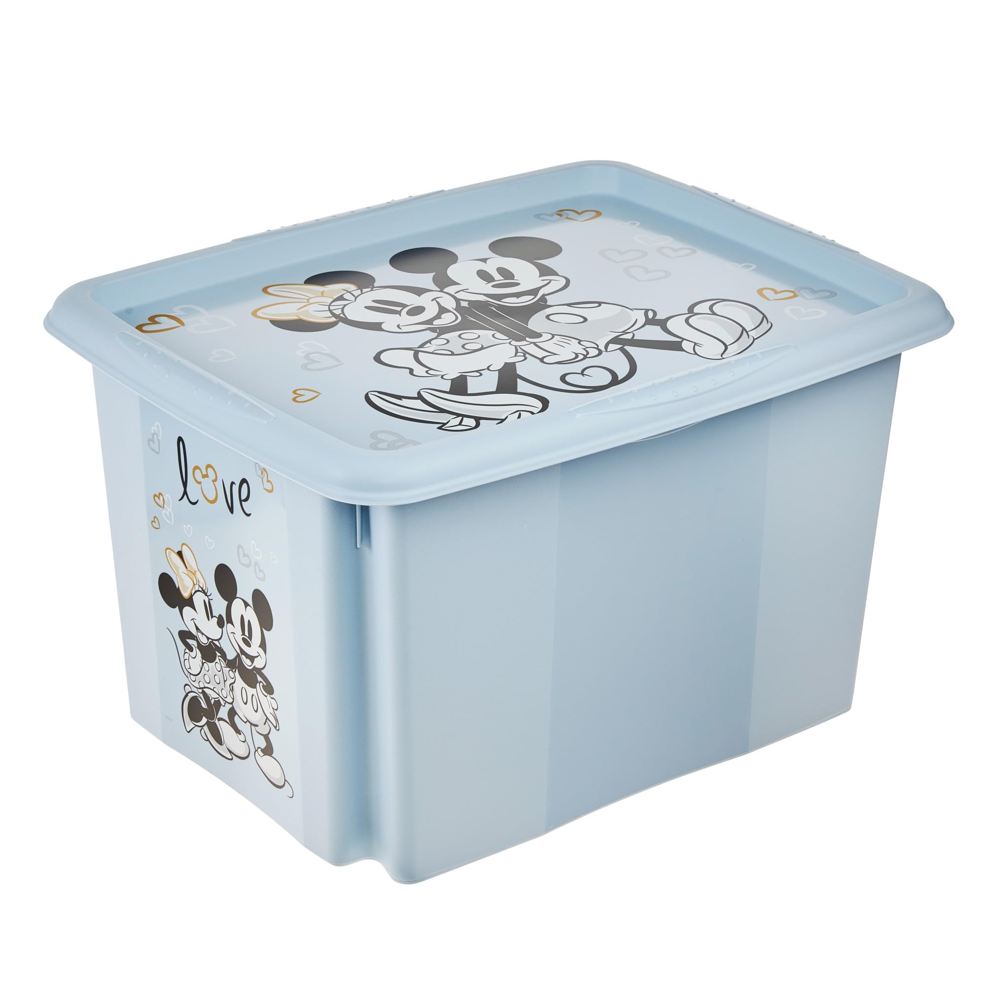 keeeper Karolina 3 x Mickey Storage Box with Lid, Rotating and Stackable, for Children, 30 L, Cloudy Blue