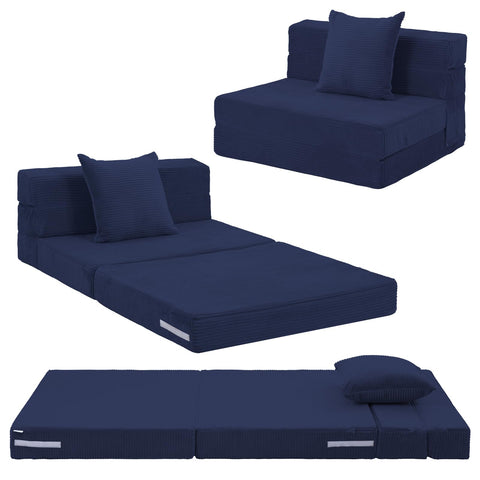 MeMoreCool Folding Mattress Single, Corduroy Fold Out Sofa Bed, Grey