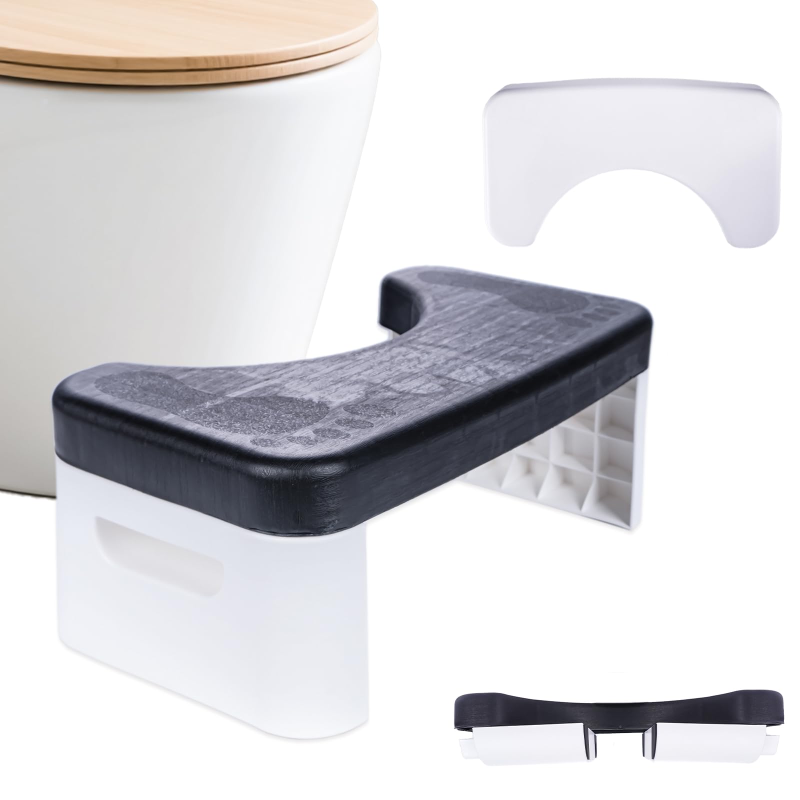 Folding Squatting Toilet Stool | 7 Inch Non-Slip Bathroom Step Stool | Anti Constipation Natural & Comfortable Squat Aid Stool (Black)