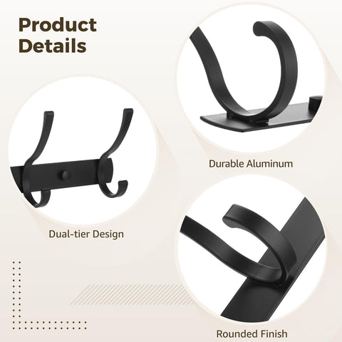 YAGOKKI Wall Mounted Coat Rack, 17.3 in Heavy Duty Coat Rack with 6 Double Hooks, Space Aluminum Rail for Hanging Coats, Hats, Bags