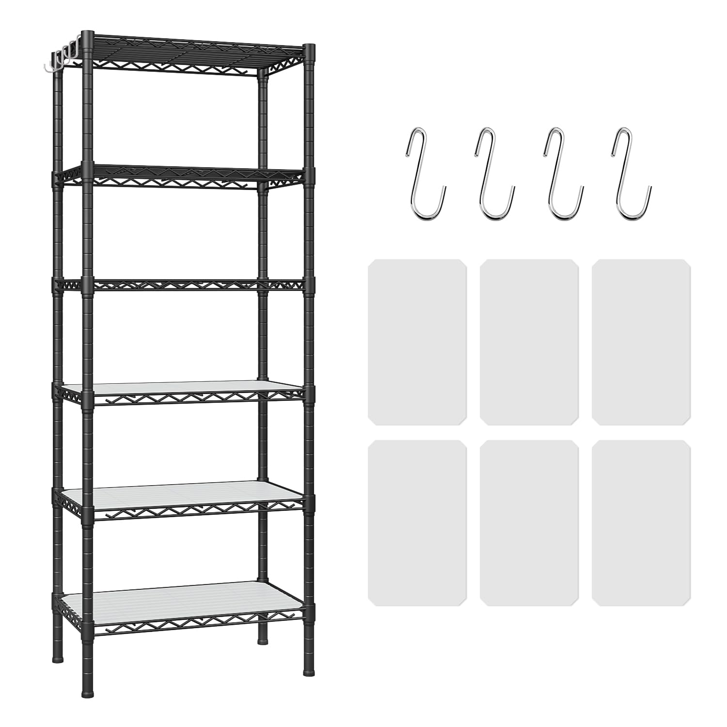 6-Shelf Storage Rack Unit With Height Adjustable Shelves & Levelling Feet