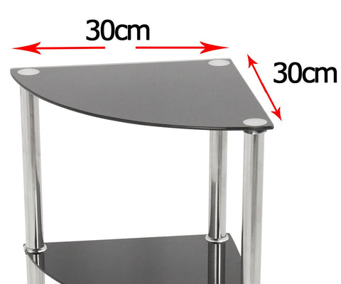 mahara 4 Tier Chrome Effect Black Corner Glass Shelving Unit - Tempered Safety Glass Shelves Max 5kg - Storage Unit W41cm x D30cm x H86.5cm