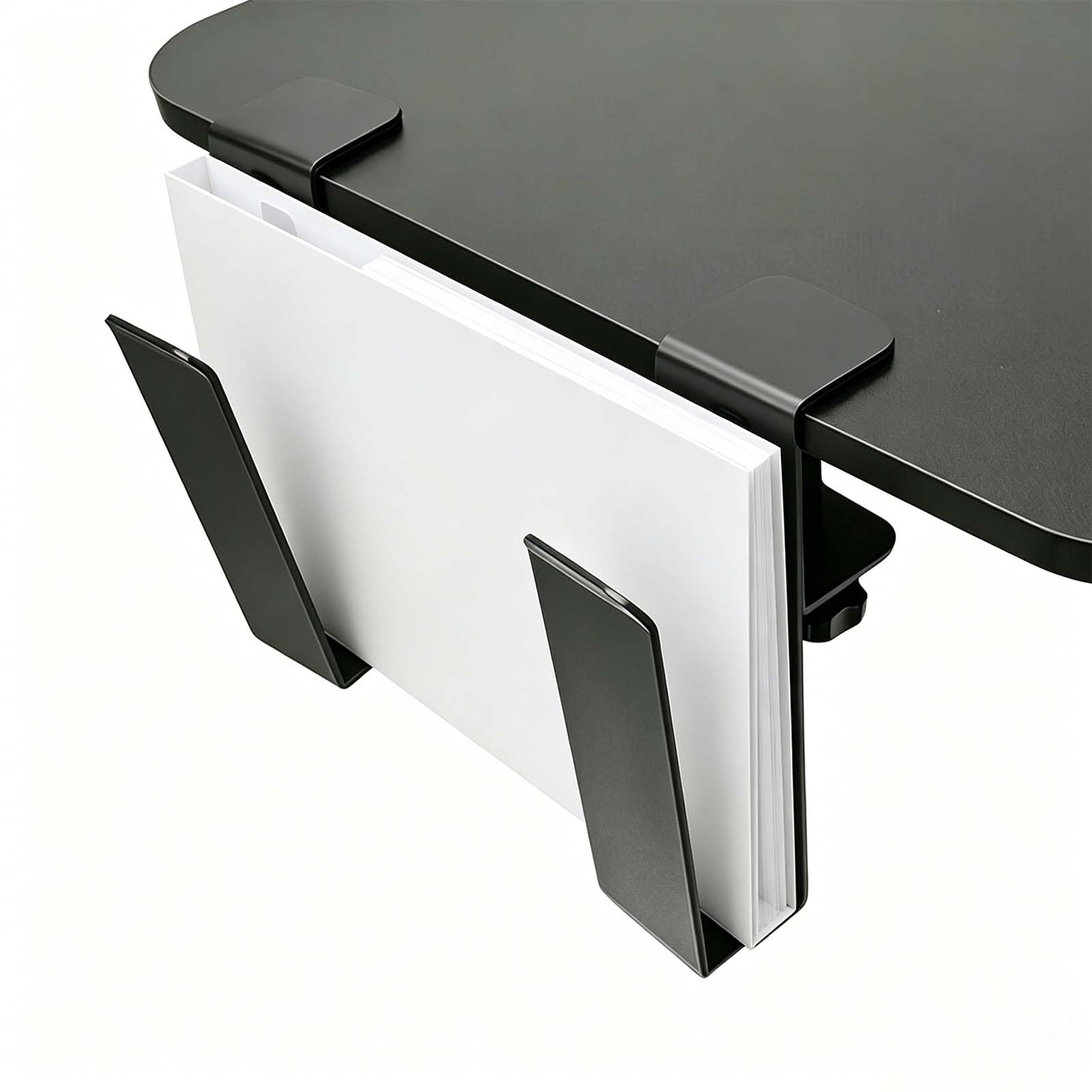 Wovella Adjustable Under Desk Laptop Stand, Metal Hanging Undershelf Clamp, No Drilling Laptop Organizer for Office and Home