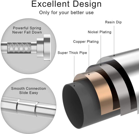 Shower Curtain Rod extendable(120-290cm), Non-Slip, Never Rust, Tension Curtain Rod, No Drilling,304 Stainless Steel