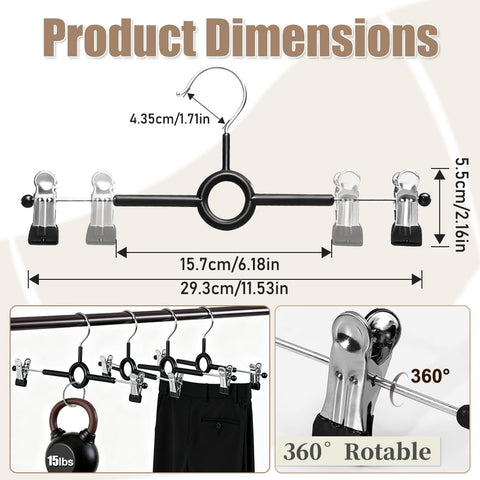 10 Pack Trouser Skirt Hangers, Adjustable Clips Rotatable Metal Hook,Space-saving Storage for Pants Skirts Jeans Towels in Closet Non-Slip Design