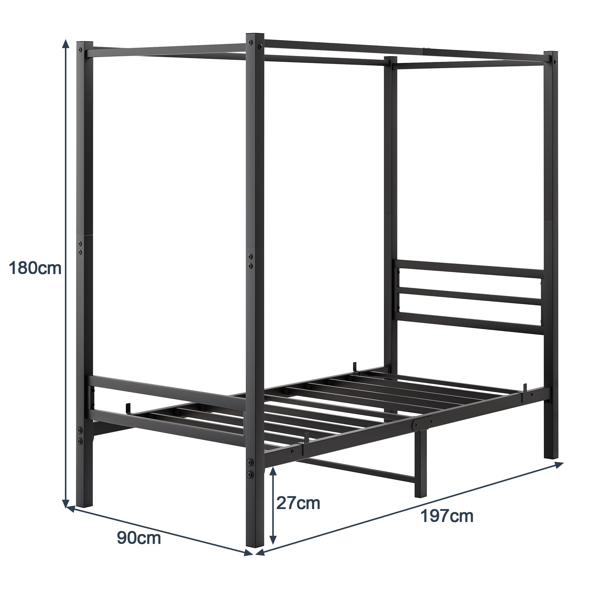 FOUBAM 3FT Single Canopy Bed Frame, Black Single Bed Frame
