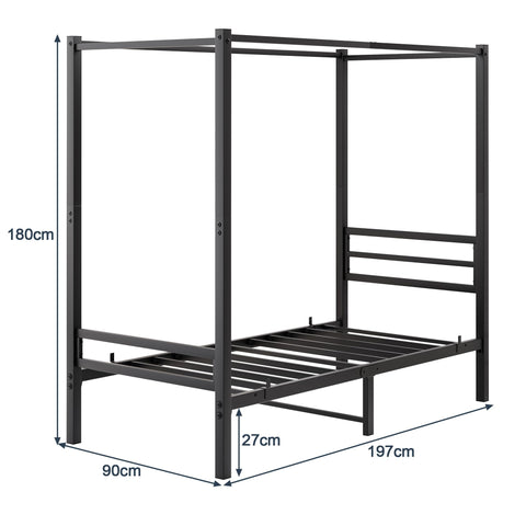 FOUBAM 3FT Single Canopy Bed Frame, Black Single Bed Frame