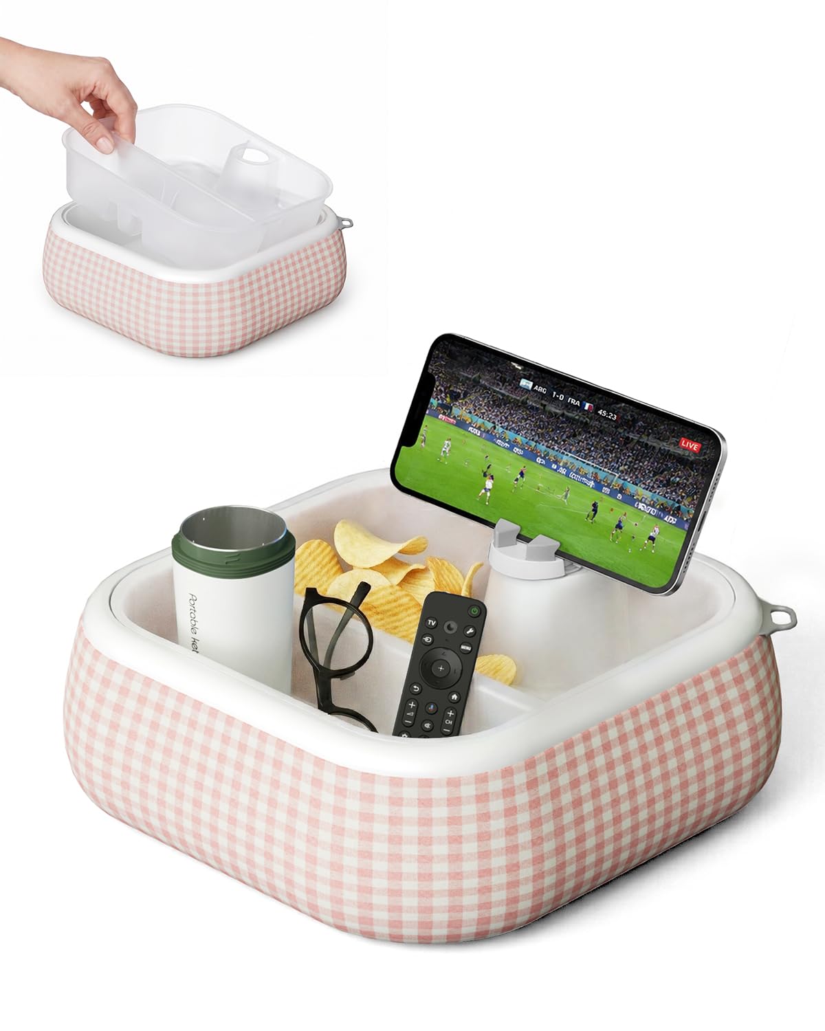 Viozon Couch Cup Holder Tray with Phone Stand, For 4-4.7" Device, Floating Bathtub&Pool Caddy, EPP Foam Sofa Arm Tray