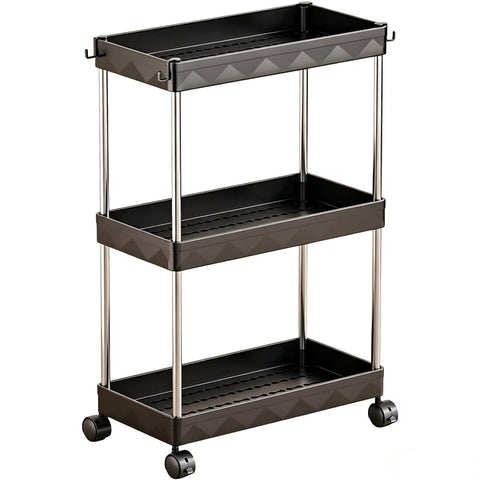 Multibao 3 Tier Slim Slide Out Kitchen Trolley Rack Holder Storage Shelf Organiser with Wheels for Small Spaces Bathroom Kitchen Laundryroom Bedroom