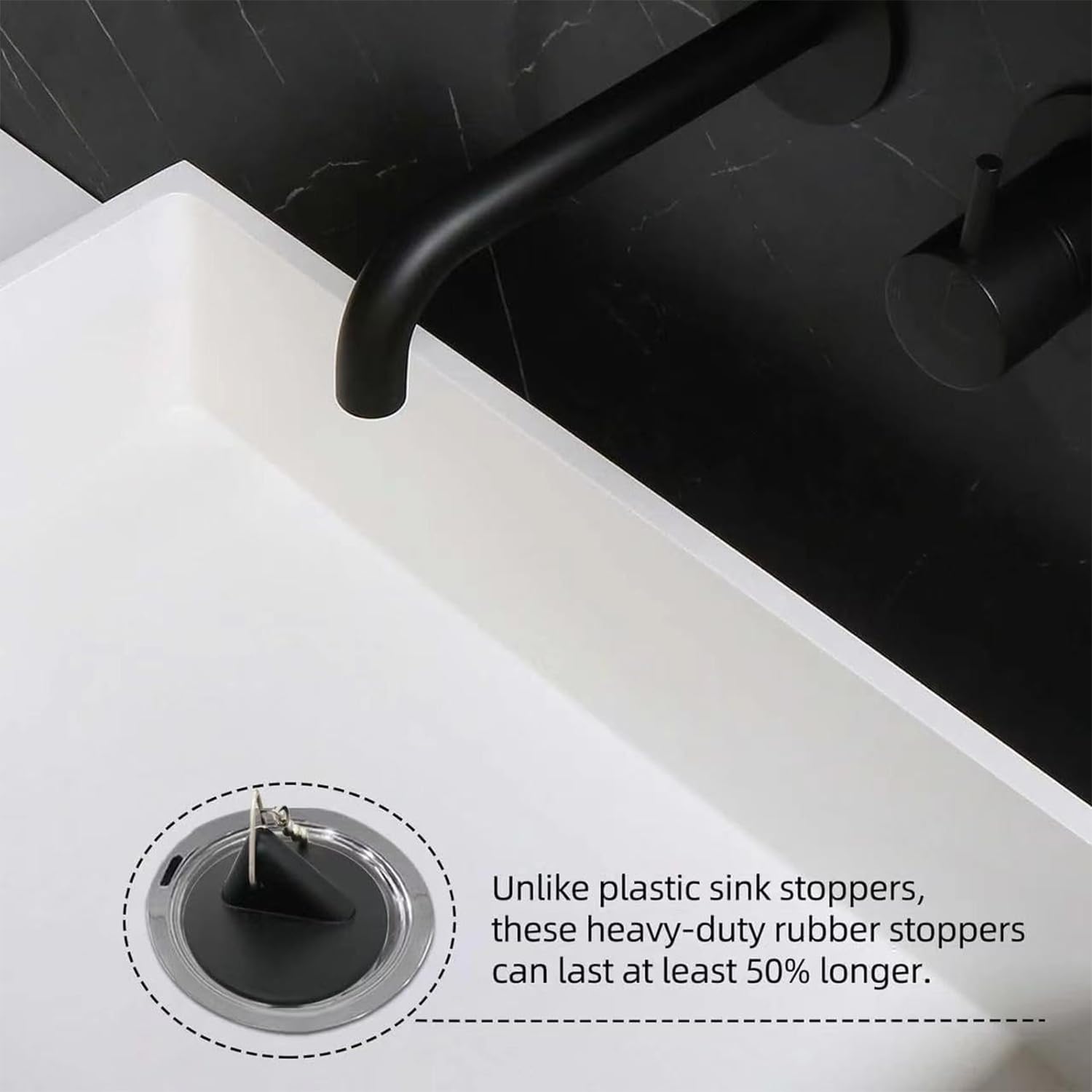 ZIOYANE 2Pcs Drain Plugs, Black Siliconewith Triangle Hook & Bead Chain Sink and Bath Plug for Washbasin Bathtub Bathroom Floor Drain