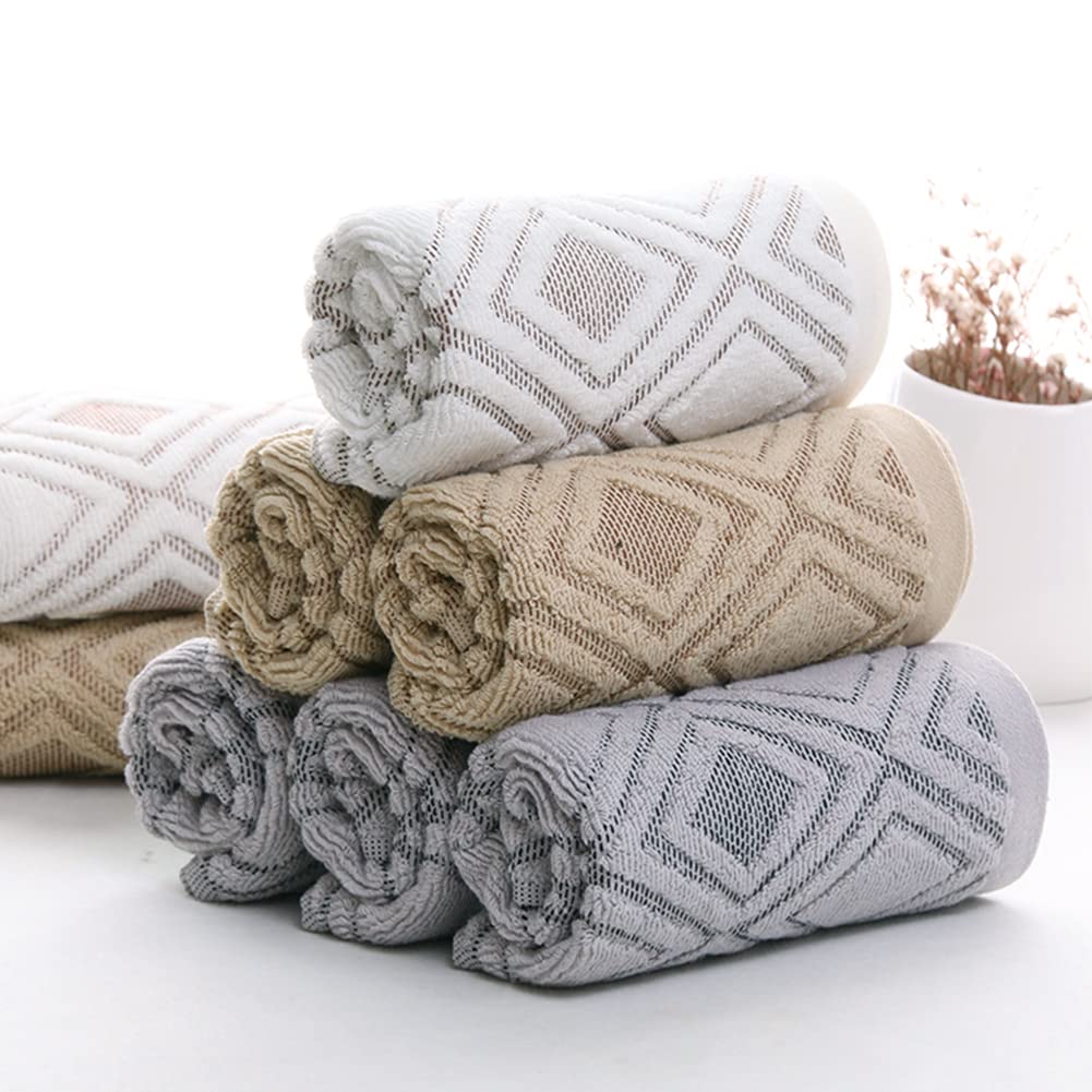 Pidada Hand Towels Set of 4 Diamond Pattern 100% Cotton Absorbent Soft Decorative Towel for Bathroom (Beige Brown)