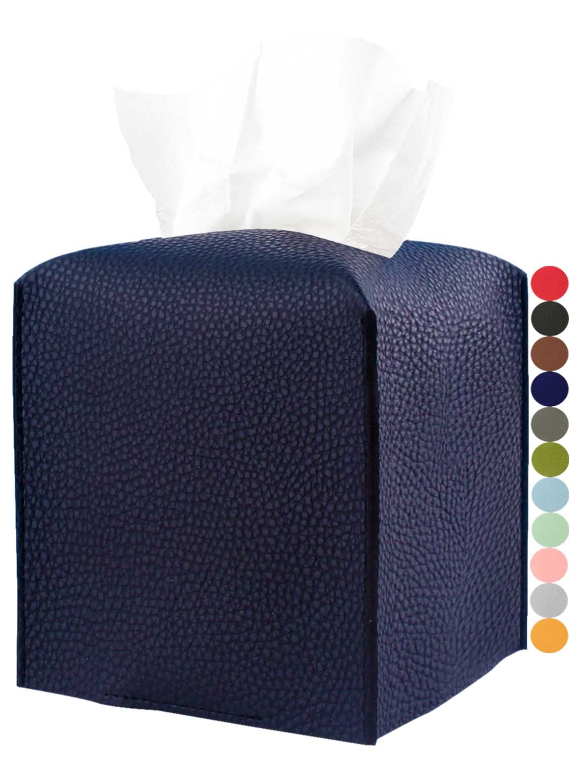Leather Tissue Box Cover Square – [JESMINI, Navy Blue] Modern PU Leather Tissues Cube Box Holder Decorative for Bathroom Vanity Countertop/Night