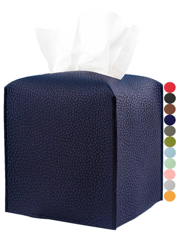 Leather Tissue Box Cover Square – [JESMINI, Navy Blue] Modern PU Leather Tissues Cube Box Holder Decorative for Bathroom Vanity Countertop/Night