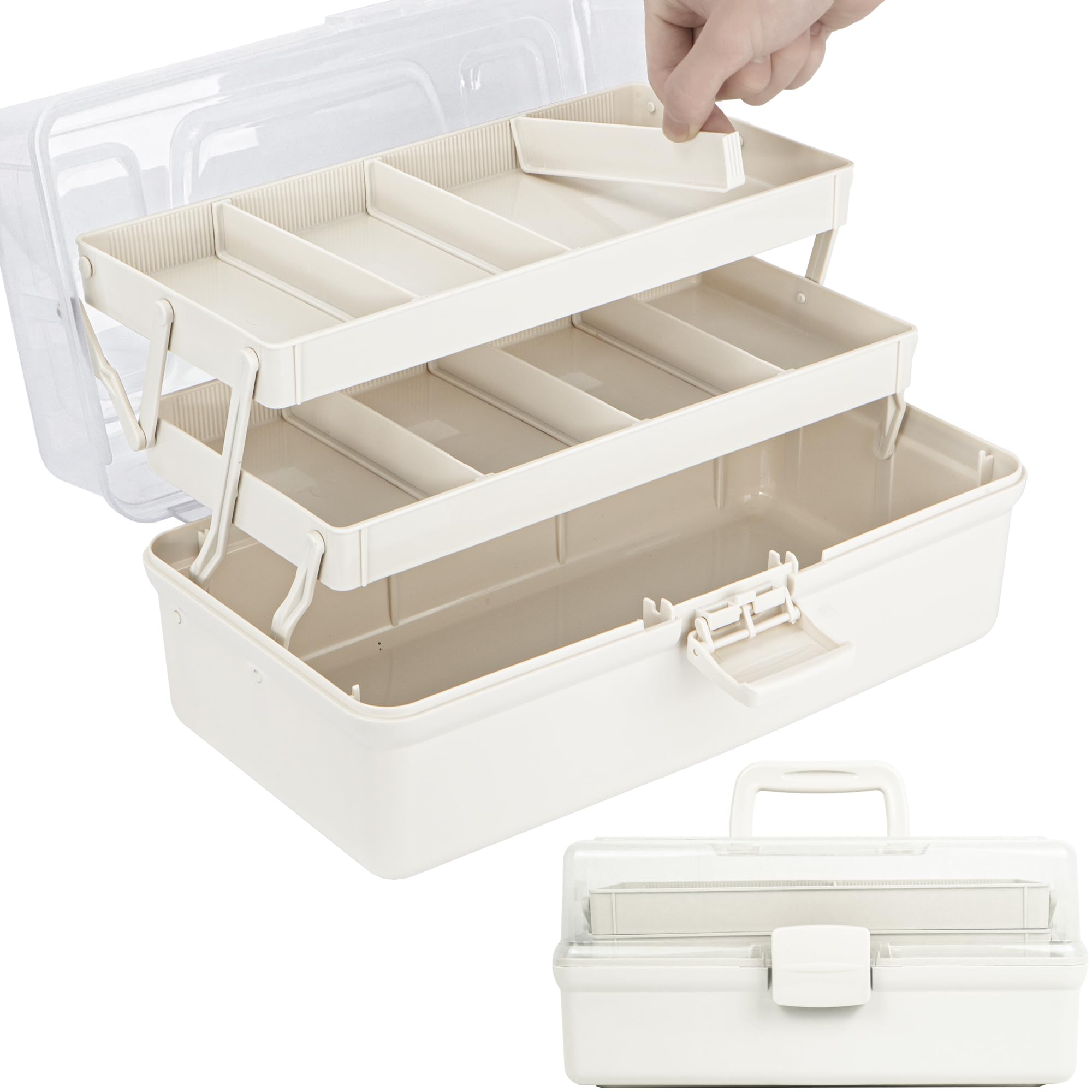 Creahaus 12.5in 3 Layer Multipurpose Storage Box/Craft Storage Boxes With Compartments/Plastic Tool Box/Medicine Storage Box/Hair Accessories