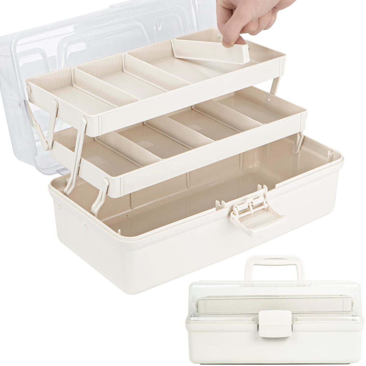 Creahaus 12.5in 3 Layer Multipurpose Storage Box/Craft Storage Boxes With Compartments/Plastic Tool Box/Medicine Storage Box/Hair Accessories