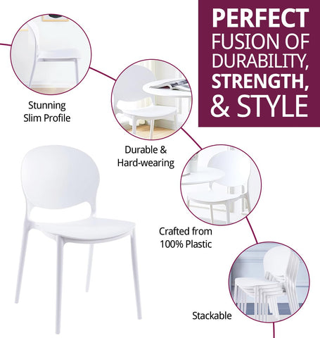 Hallowood Furniture Stoker Plastic Stackable Dining Chairs Set of 4, White