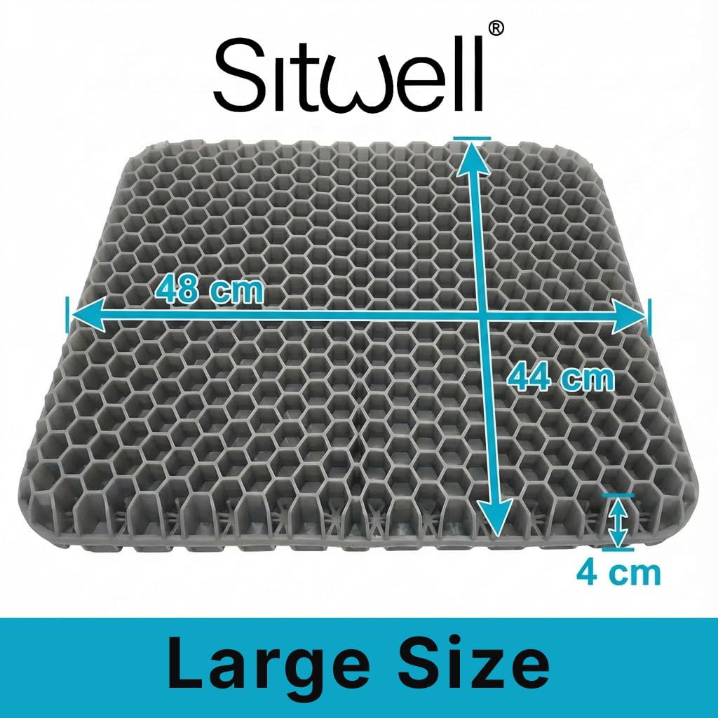 Sitwell Honeycomb Gel Seat Cushion, Cooling Pressure Relief Pad for Coccyx, Tailbone & Sciatica, Office Chair
