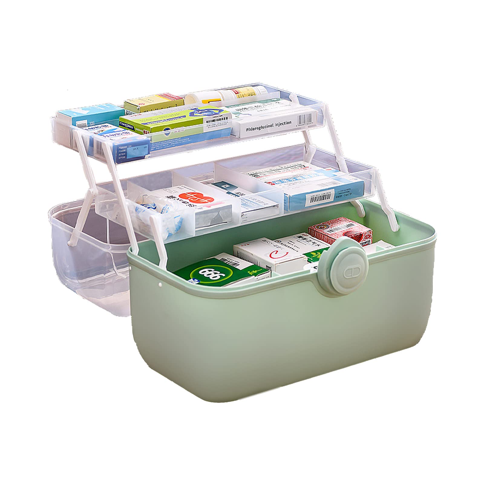 Uotyle Medicine Storage Box 3-Layers Medical Box with Protable Handle Household, First Aid Organiser Case, Plastic Portable Craft Box Kit