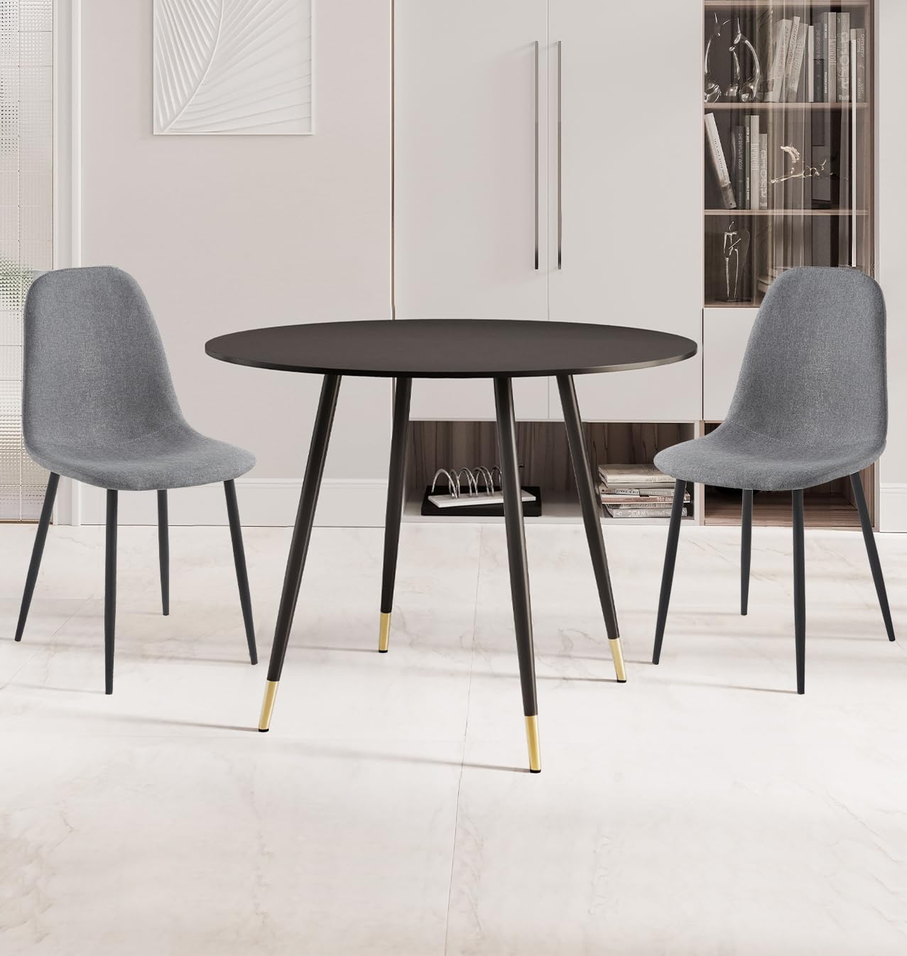 Hallowood Furniture Finley Black Table and Chairs Set 2, Wood Effect Top