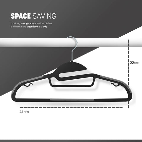 KEPLIN 20-Pack Non-Slip Hangers – Durable, Slimline Design for Space Saving with 360° Swivel, Tie Organiser, Strap Hooks, and S-Shape Opening (Black)