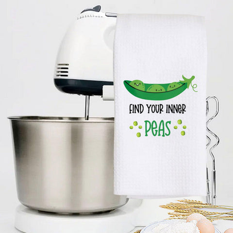 LEVLO Funny Pea Pod Kitchen Towel Peas Lover Gift Vegetable Find Your Inner Peas Dish Towel Veggies Peas Merchandise (Peas Towel)