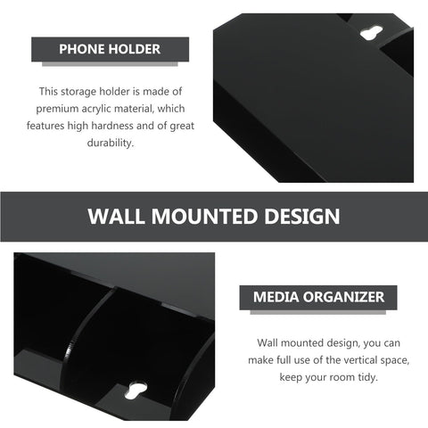 jojofuny 3 Slot Remote Control Holder Wall Mounted, Black Acrylic TV Organiser, Self Adhesive Media Storage for Controller Phone Pen