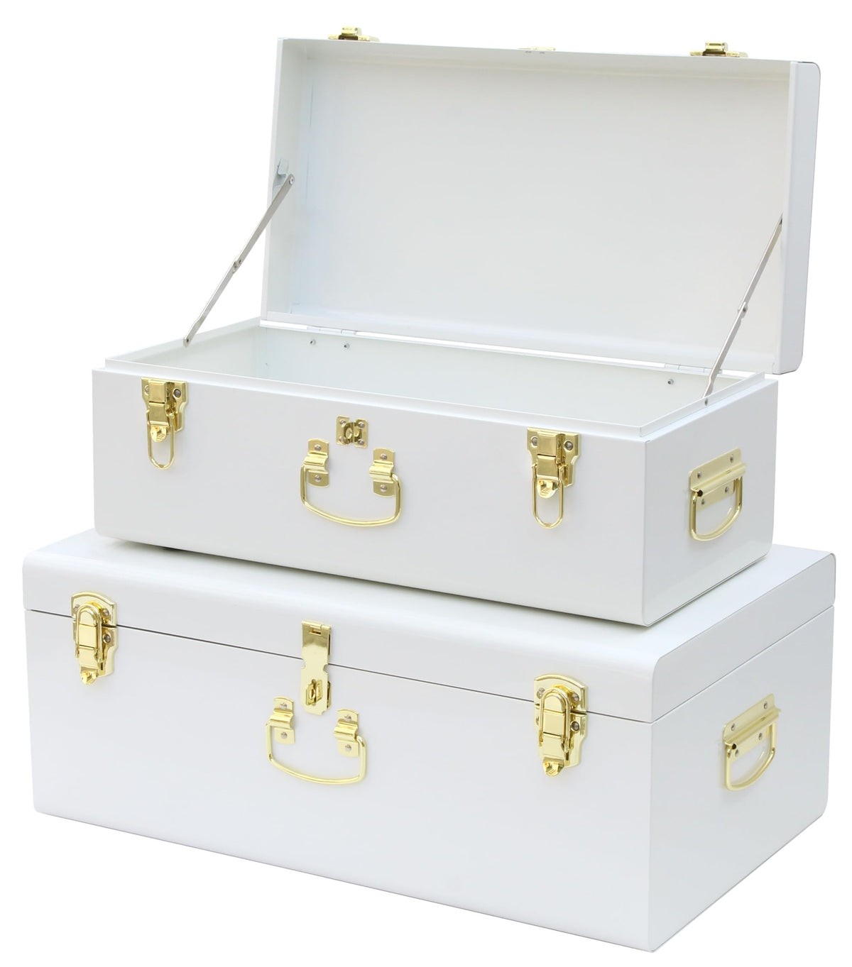 HofferRuffer Pack of 2 Metal Storage Trunk with Lockable Lid & Handles, Heavy Duty Storage Chest for Bedroom, Living Room, Bedding